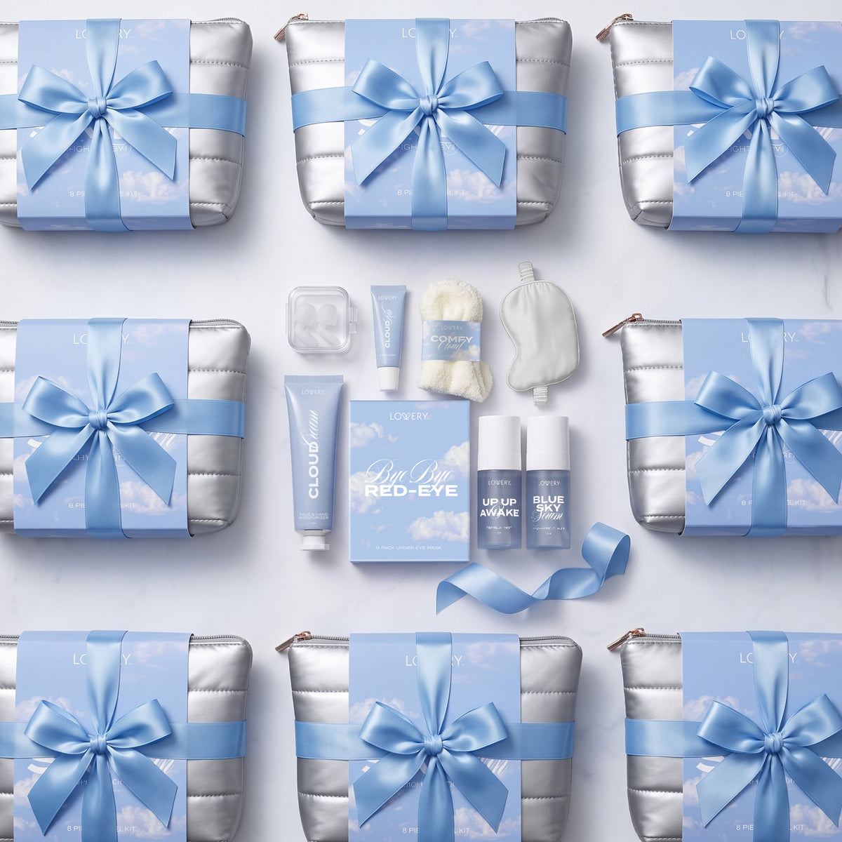 Sky Skin Flight Glow Skincare Travel Kit, 13pc Hydrating Body Care with Face Mist, Hydrating Serum, Moisturizer, Lip Mask, Under Eye Patches, Sleep Mask, Earplugs, Fuzzy Socks and Travel Bag - Travel Size Skincare Kit & Gift Set