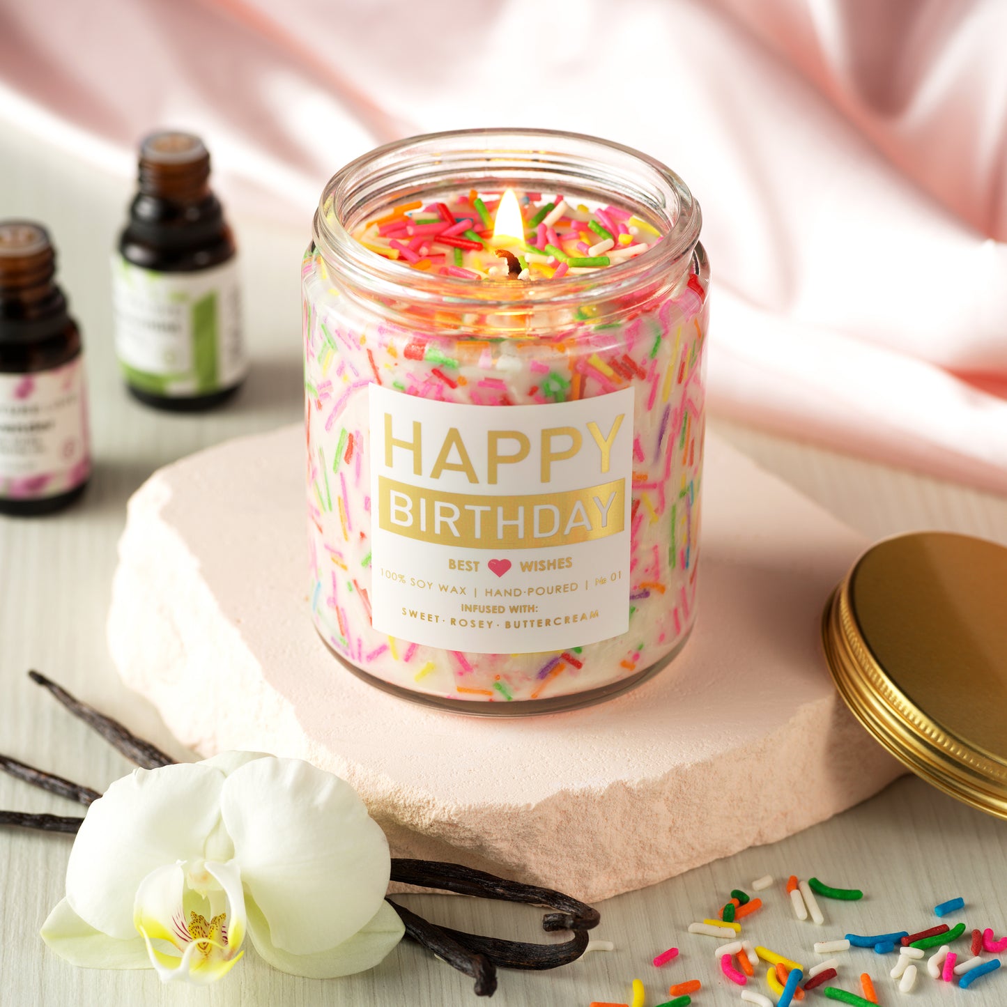 Happy Birthday Candle - 9oz Bday Candle with Sprinkles