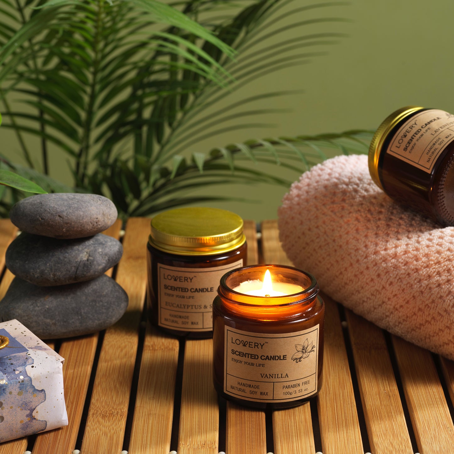 Scented Soy Candles - 6pc Amber Jar Long Lasting Candle Gifts