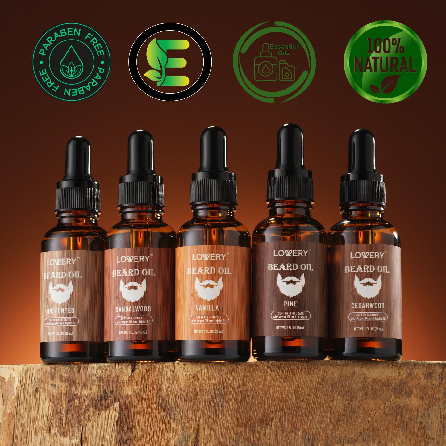 Mens Beard Oil Gift Set - 5Pc Beard Oils with Argan and Jojoba