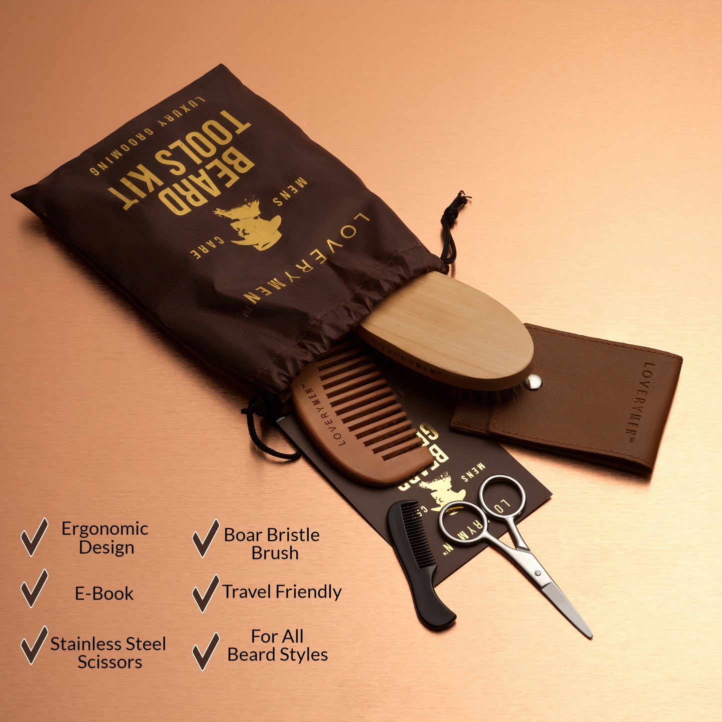 LoveryMEN Beard Tools Kit - 7pc Mens Grooming Gift Set