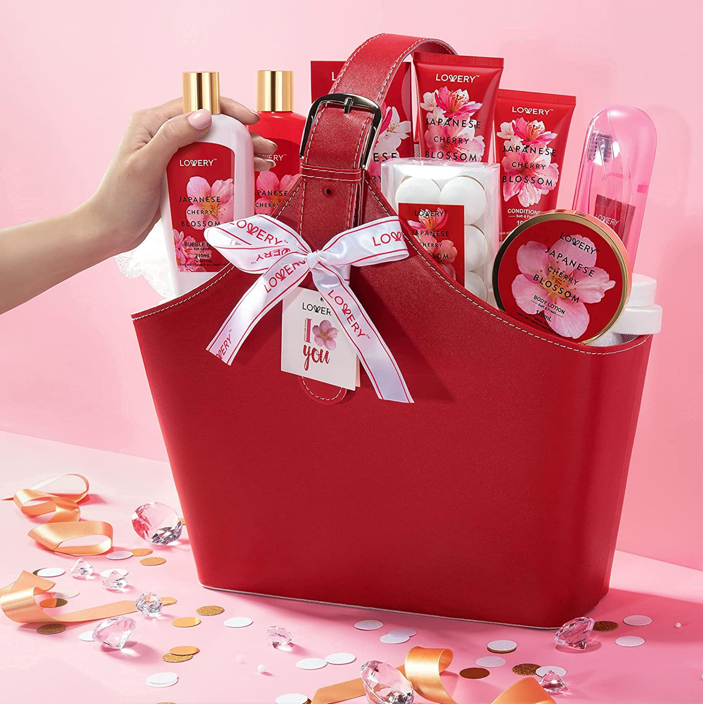 Japanese Cherry Blossom Bath Set - 28Pc Deluxe Body Care Tote Kit