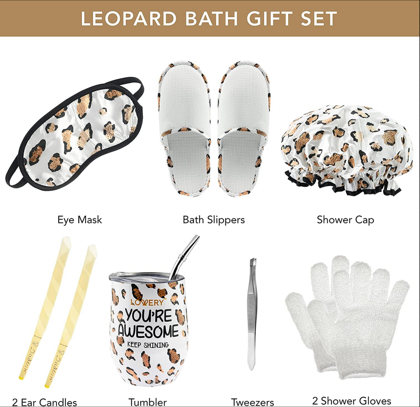 Honey Almond Home Spa Kit - 24Pc Deluxe Bath and Body Leopard Print Gift Basket