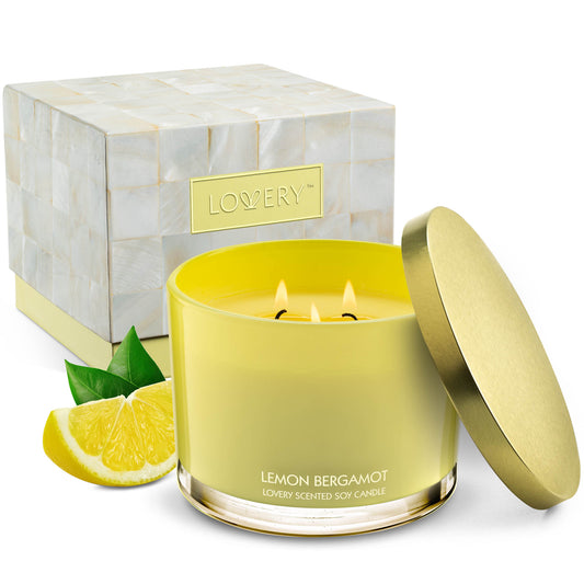 Lemon Bergamot 3 Wick Candles - 13oz Soy Wax Home Candle