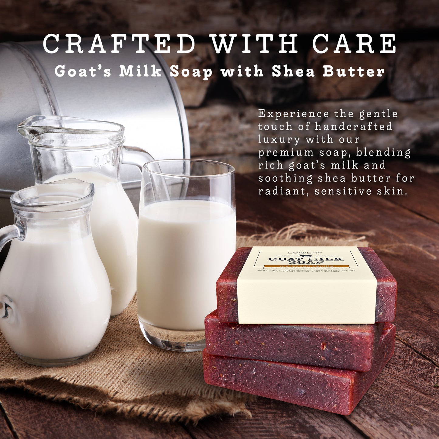 Handmade Goat Milk Soap Bars with Organic Shea Butter - 3Pack Moroccan Vanilla Scent Made in USA