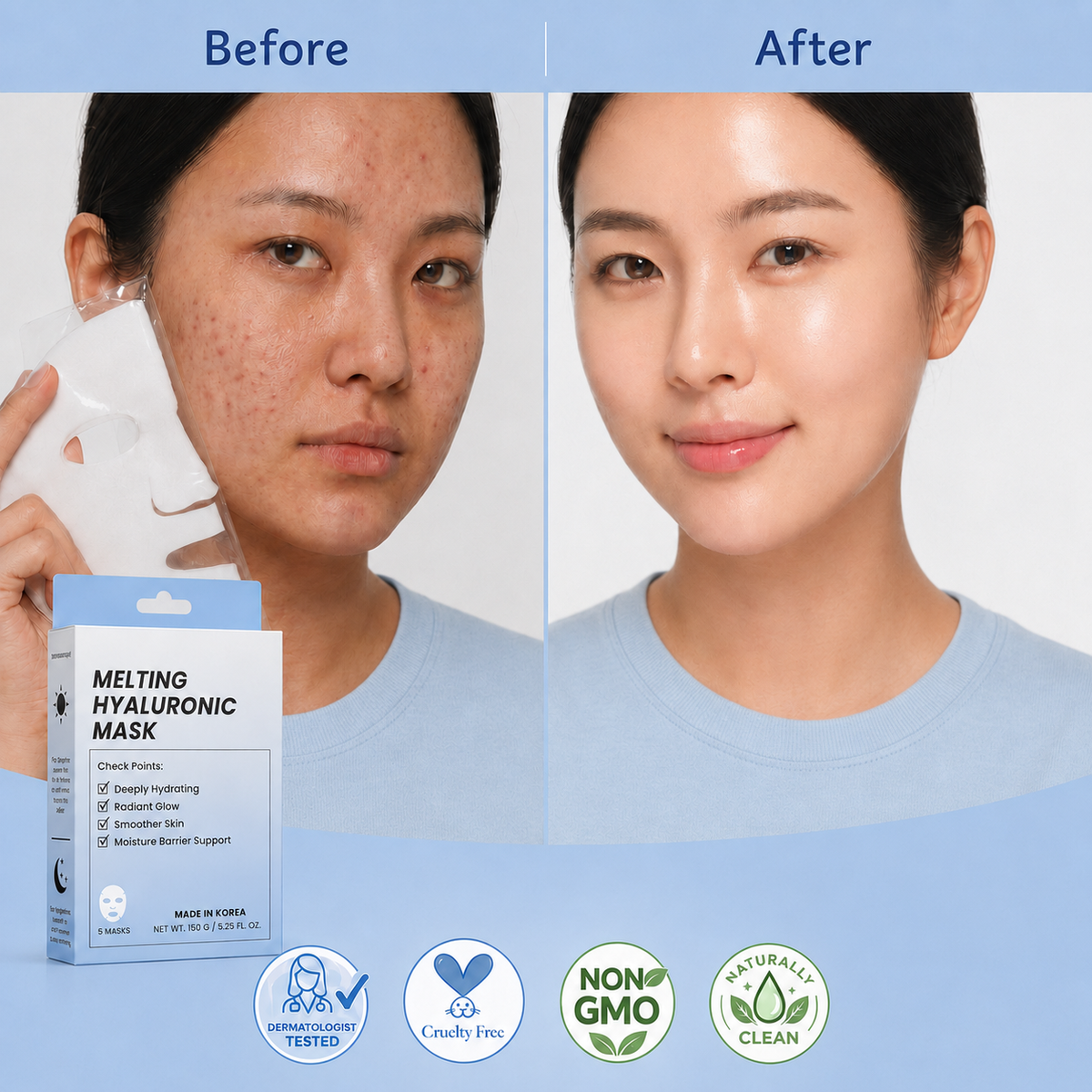 Korean Beauty Skincare Melting Hyaluronic Hydrogel Face Mask Set, K Beauty Glass Skin Advanced Hydrating Skin Care - 5pcs