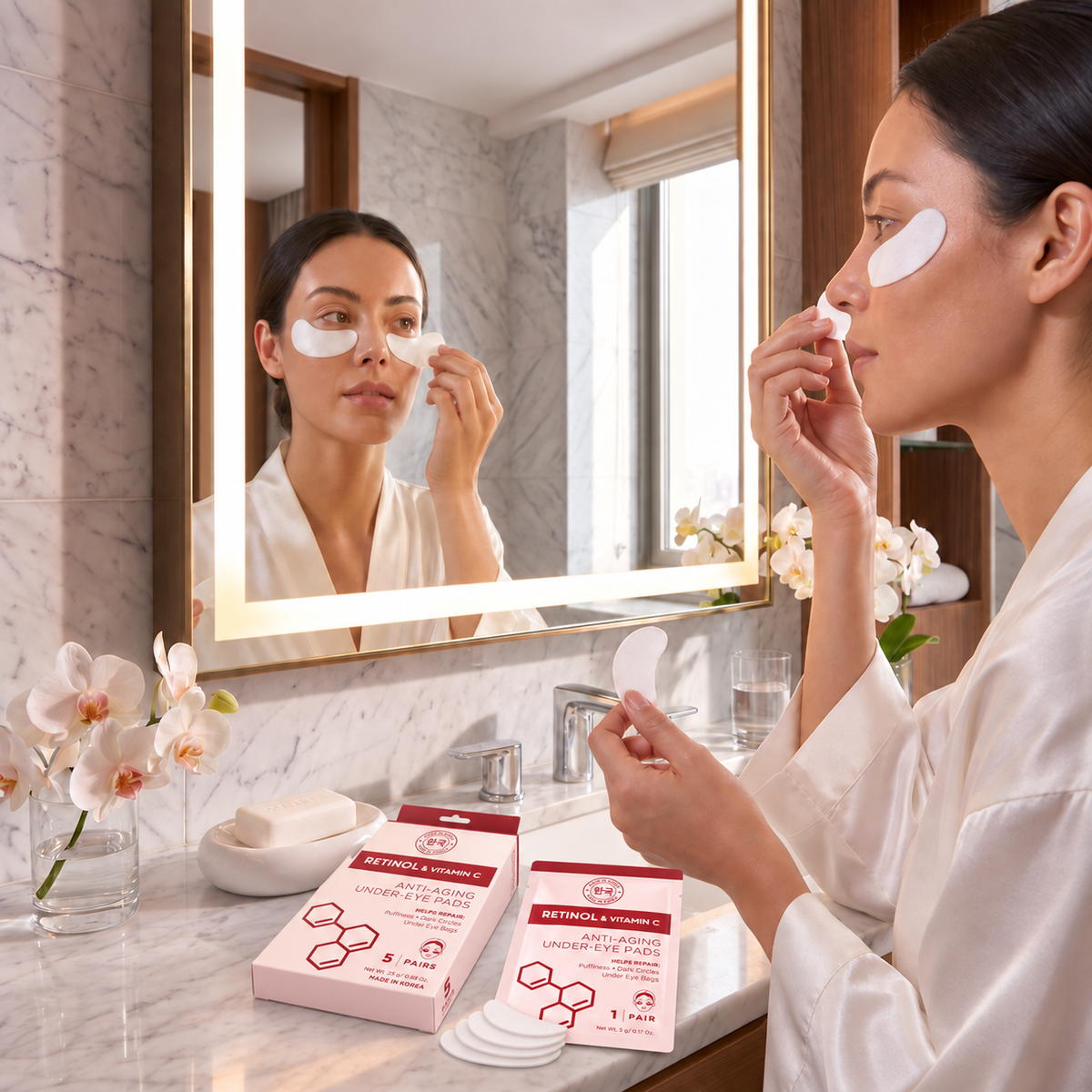 Korean Retinol & Vitamin C Anti-Aging Under Eye Pads - 5 Pairs