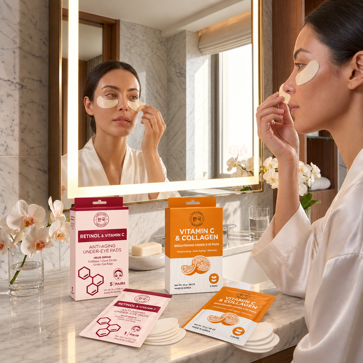 Korean Under Eye Pad Duo - Vitamin C, Collagen & Retinol - 10 Pairs