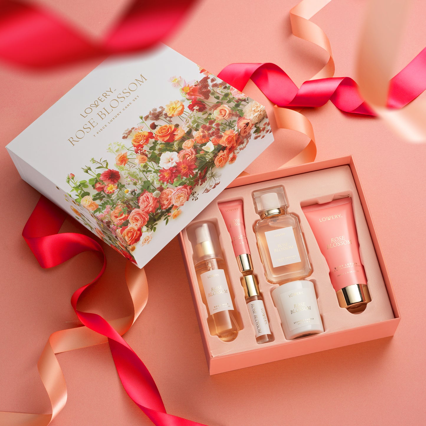 Rose Blossom Fragrance & Body Care – 7Pc Gift Set with Cosmetic Bag