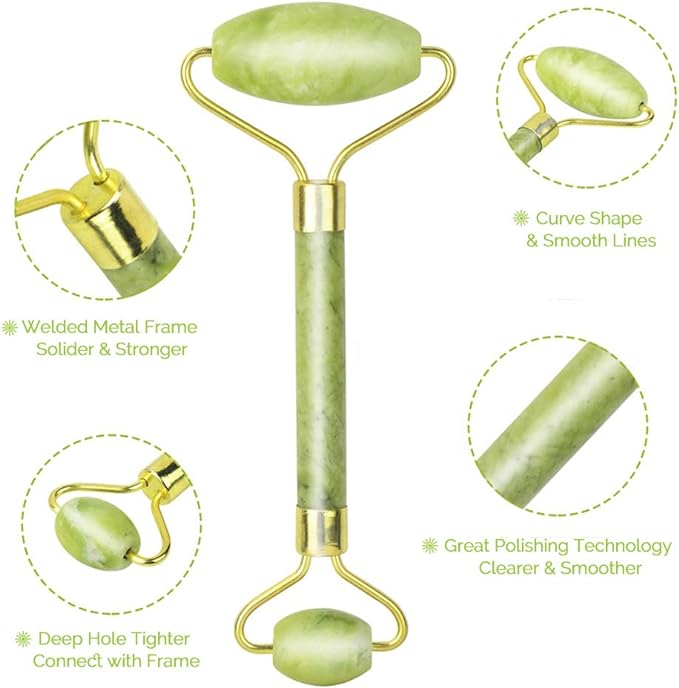 Rose Quartz Roller, Jade & Opal Beauty Roller - 3 Pack Facial Tools