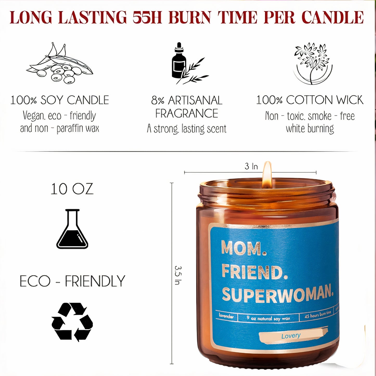 "Mom, Friend, Superwoman" Candles - 9oz Lavender Scented Soy Wax Candle