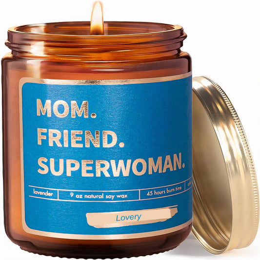 "Mom, Friend, Superwoman" Candles - 9oz Lavender Scented Soy Wax Candle