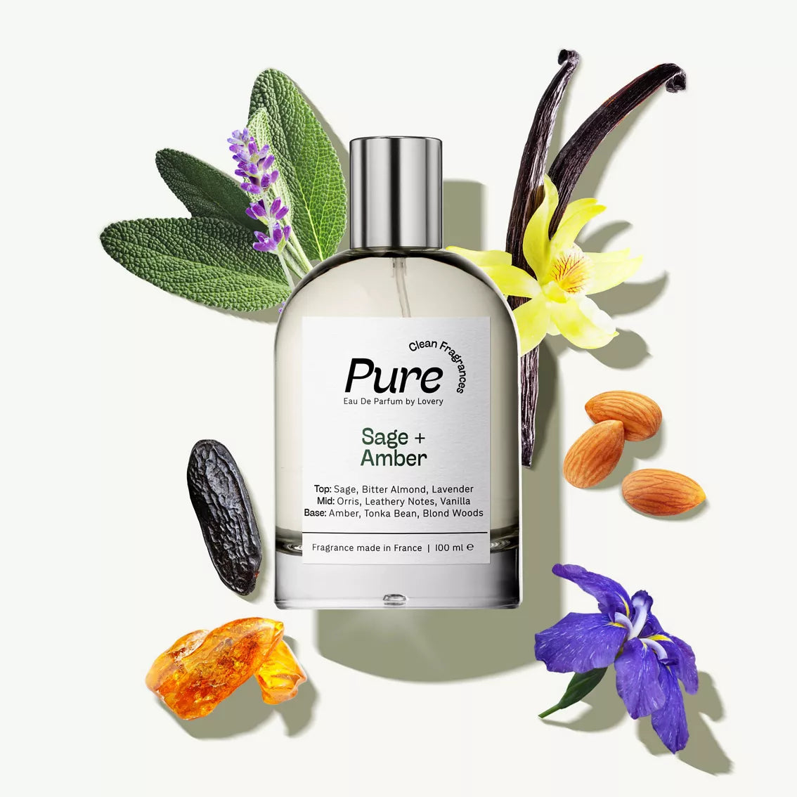 Pure Sage and Amber Eau de Parfum, Made in France, 3.4 oz
