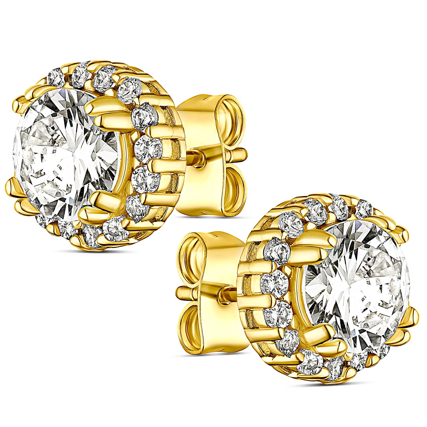 14K Gold Plated Halo CZ Stud Earring with Pouch, Bath Bomb & Gift Box