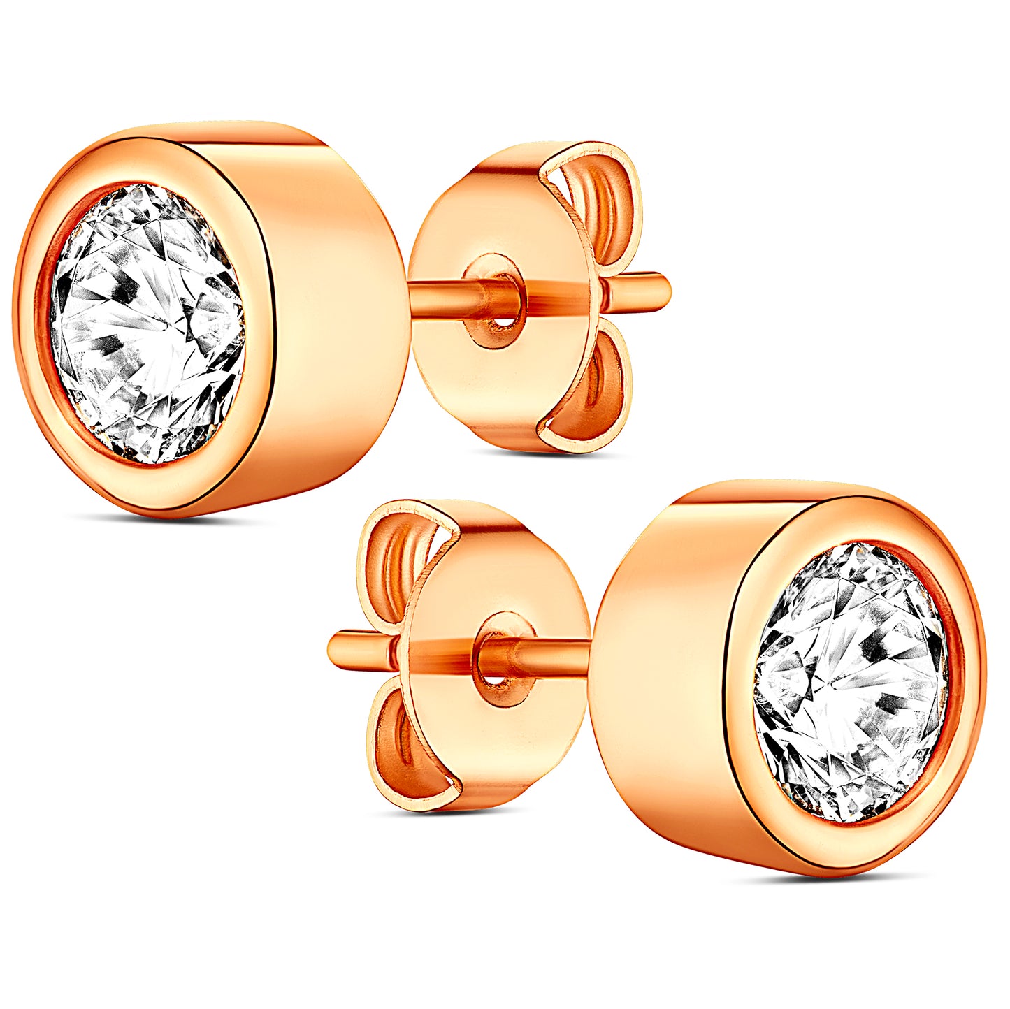 14K Rose Gold Plated Bezel Synthetic Diamond Earring with Pouch, Bath Bomb & Gift Box