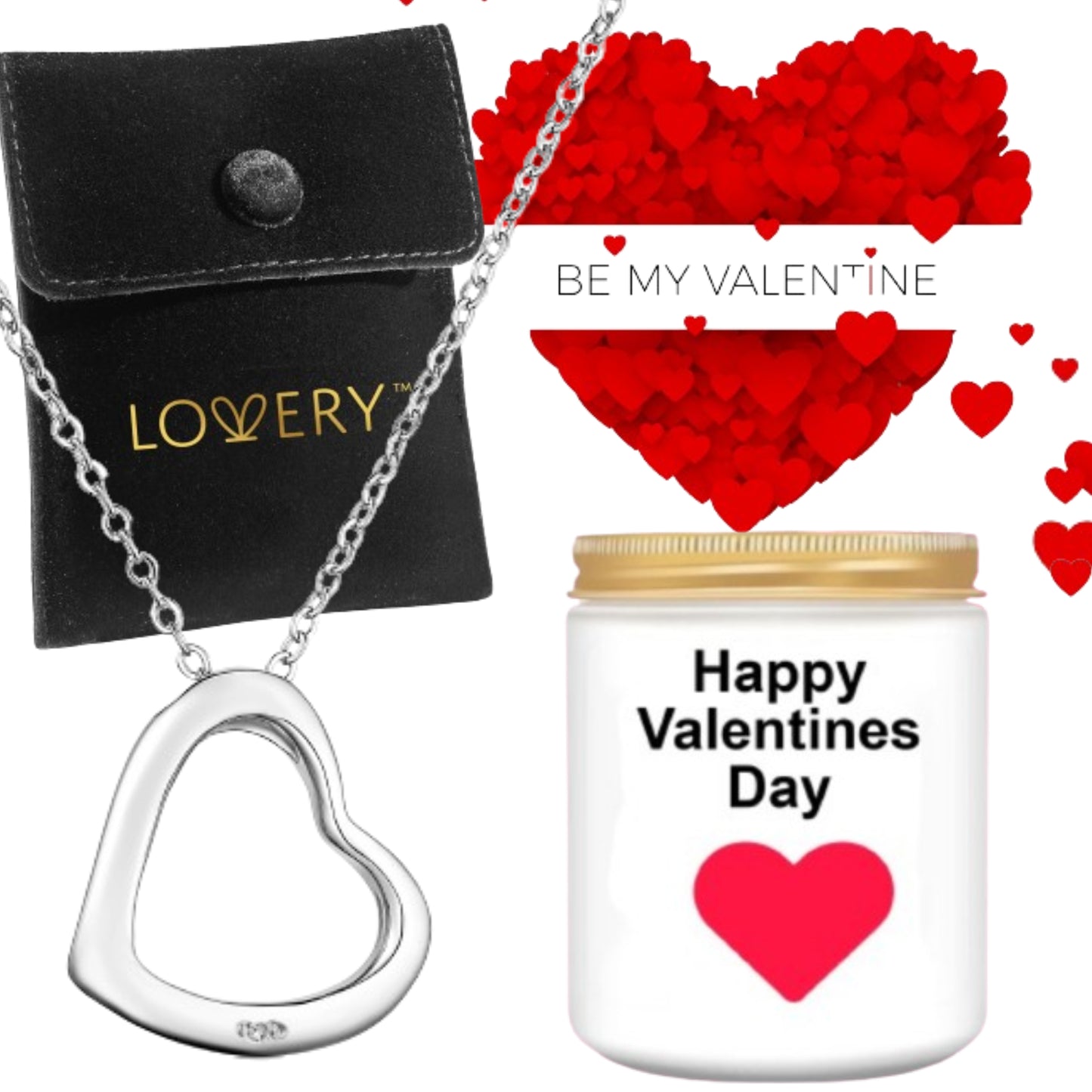 Valentines .925 Sterling Silver Heart Pendant Necklace with Pouch & Soy Candle