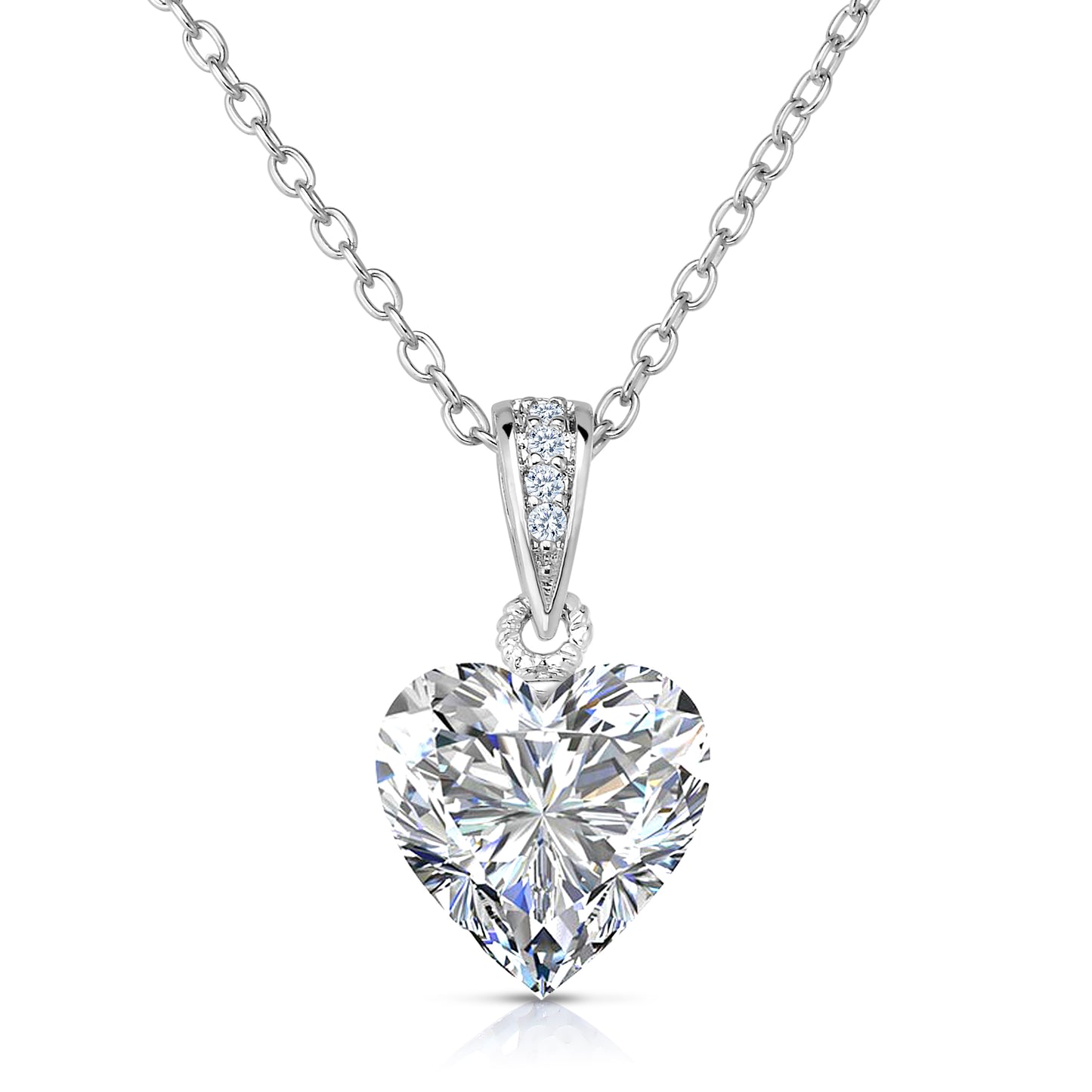 Heart Shaped Cubic Zirconia Pendant with Sterling Silver Necklace Chain