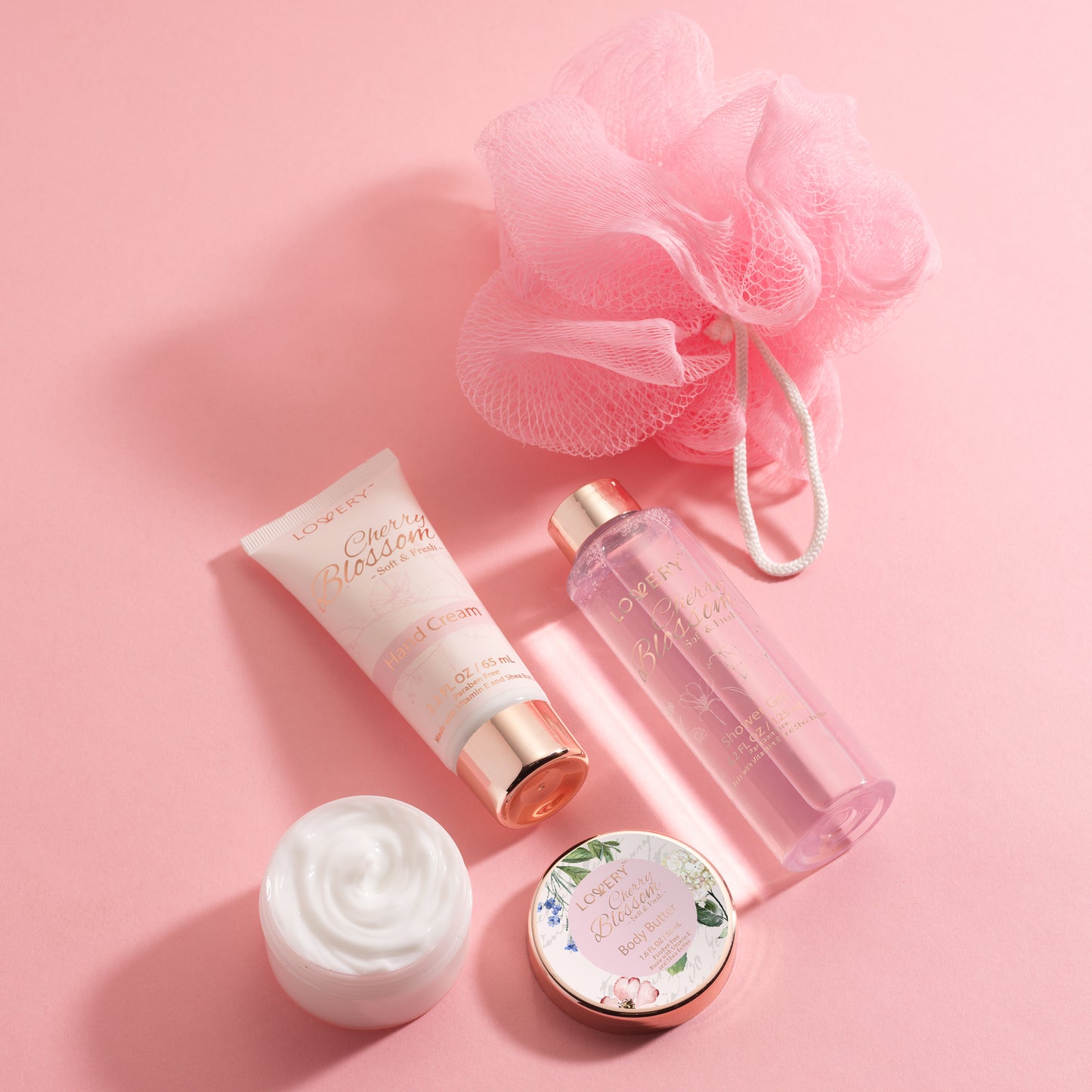 Cherry Blossom Home Spa Gift Set in Clear Travel Bag