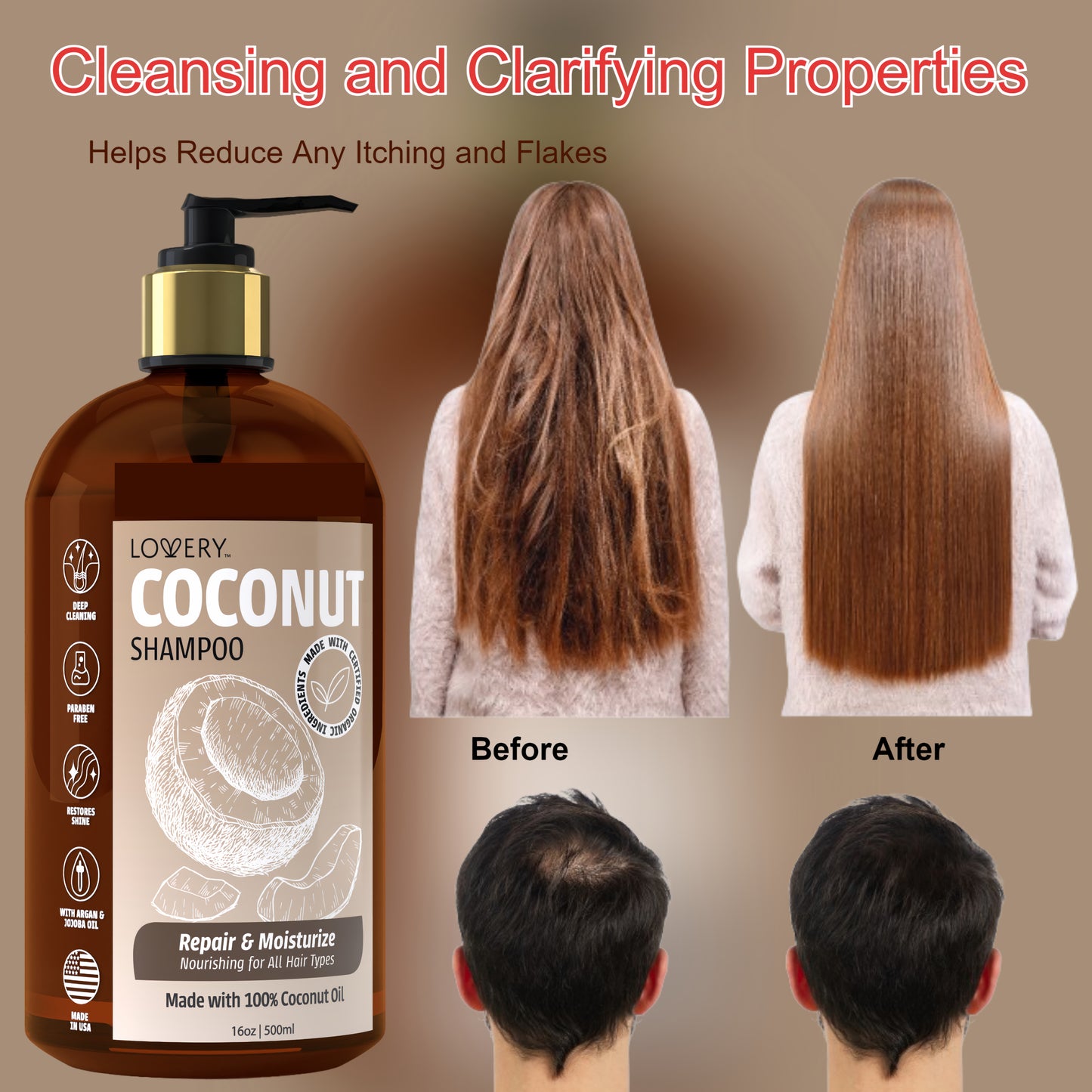 Coconut Shampoo & Conditioner Gift Set - 32oz Hair Care Made in USA