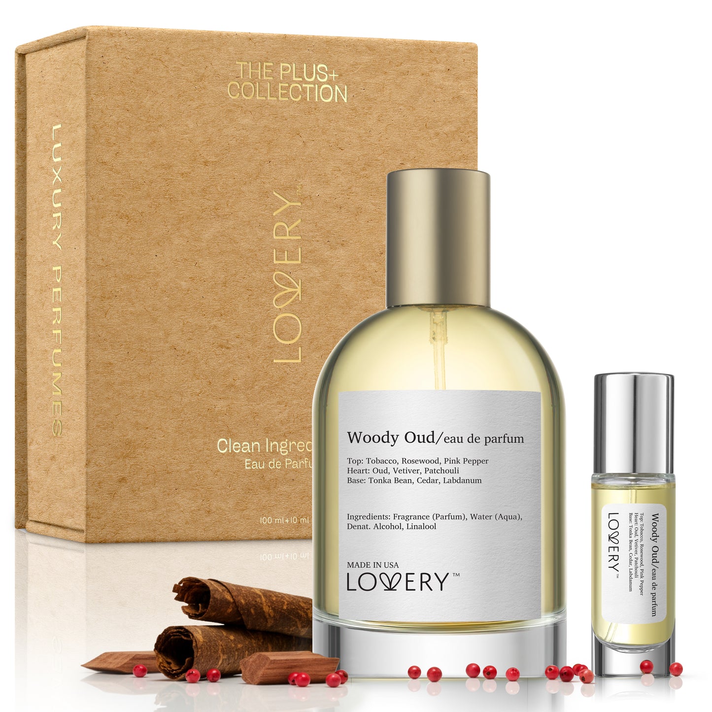 LoveryPlus Woody Oud Eau de Parfum 2Pc. Fragrance Gift Set - Inspired by Tom Ford Oud Wood, 3.4 fl oz Perfume Spray