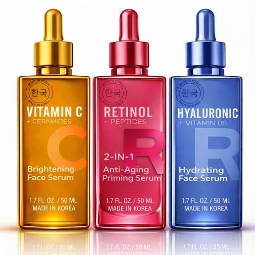 Vitamin C Retinol Hyaluronic Serum Trio | Korean Skincare Set for