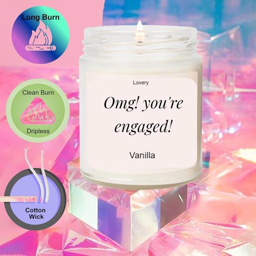 Lovery OMG You're Engaged, Vanilla Scented Soy Wax Candle, Engagement Gift, Fiance Gifts, Engagement Gifts for Couples, Gift for Her