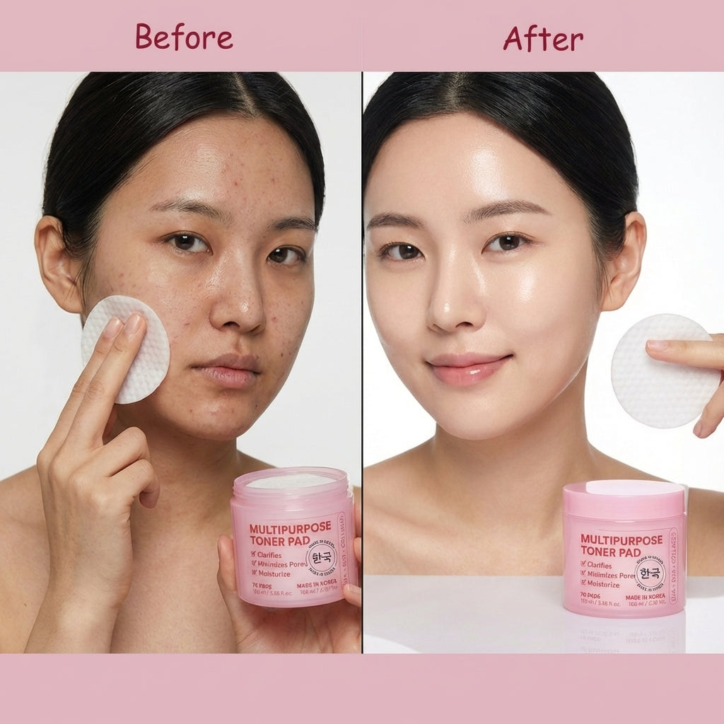 Korean Skin Care Resurfacing Toner Pads with AHA + BHA + Vegan Collagen - 70 Pads