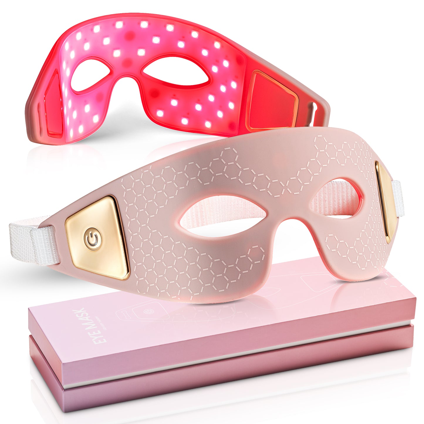 Eye Recovery Pro LED Light Therapy Eye Mask - Red & Near-Infrared Light for Puffiness, Dark Circles & Eye Rejuvenation - Pink Silicone