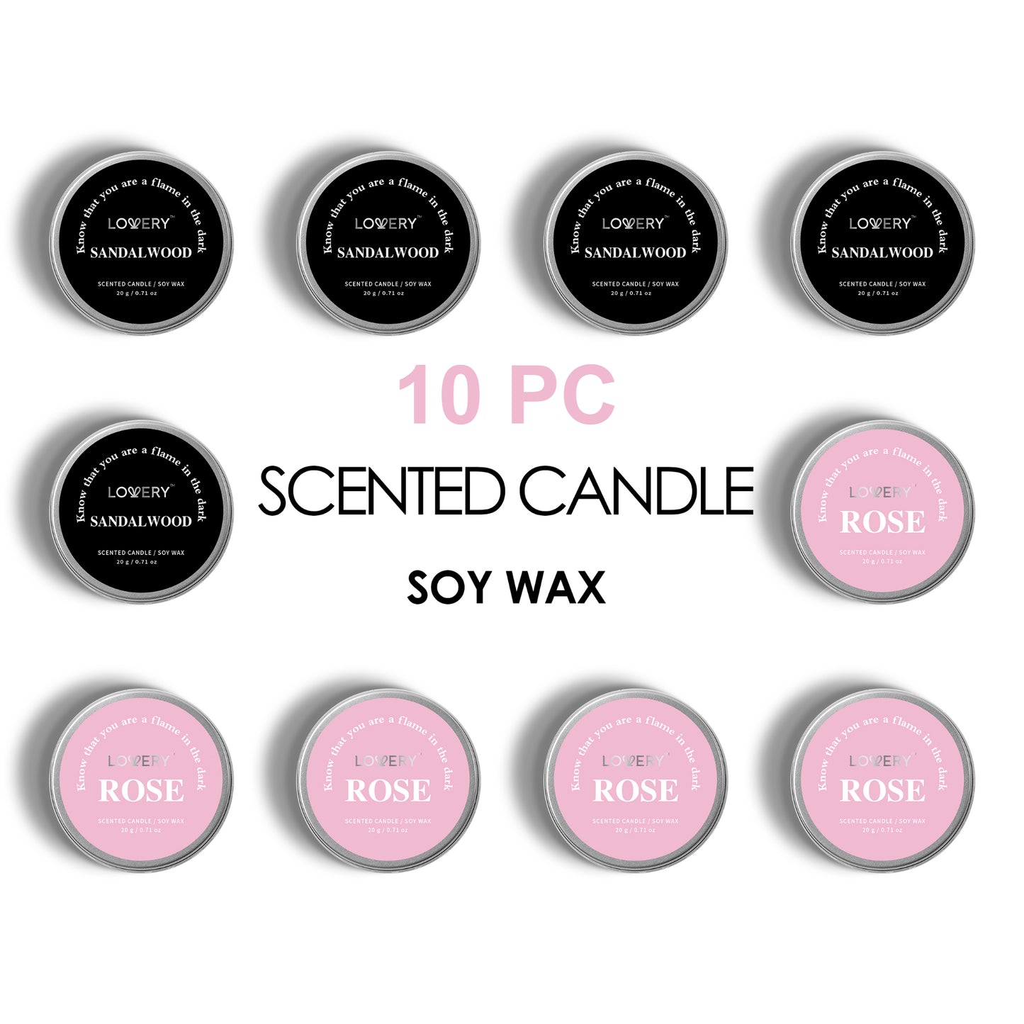 Scented Sandalwood and Rose Soy Candles - 10Pc Aromatherapy Gift Set