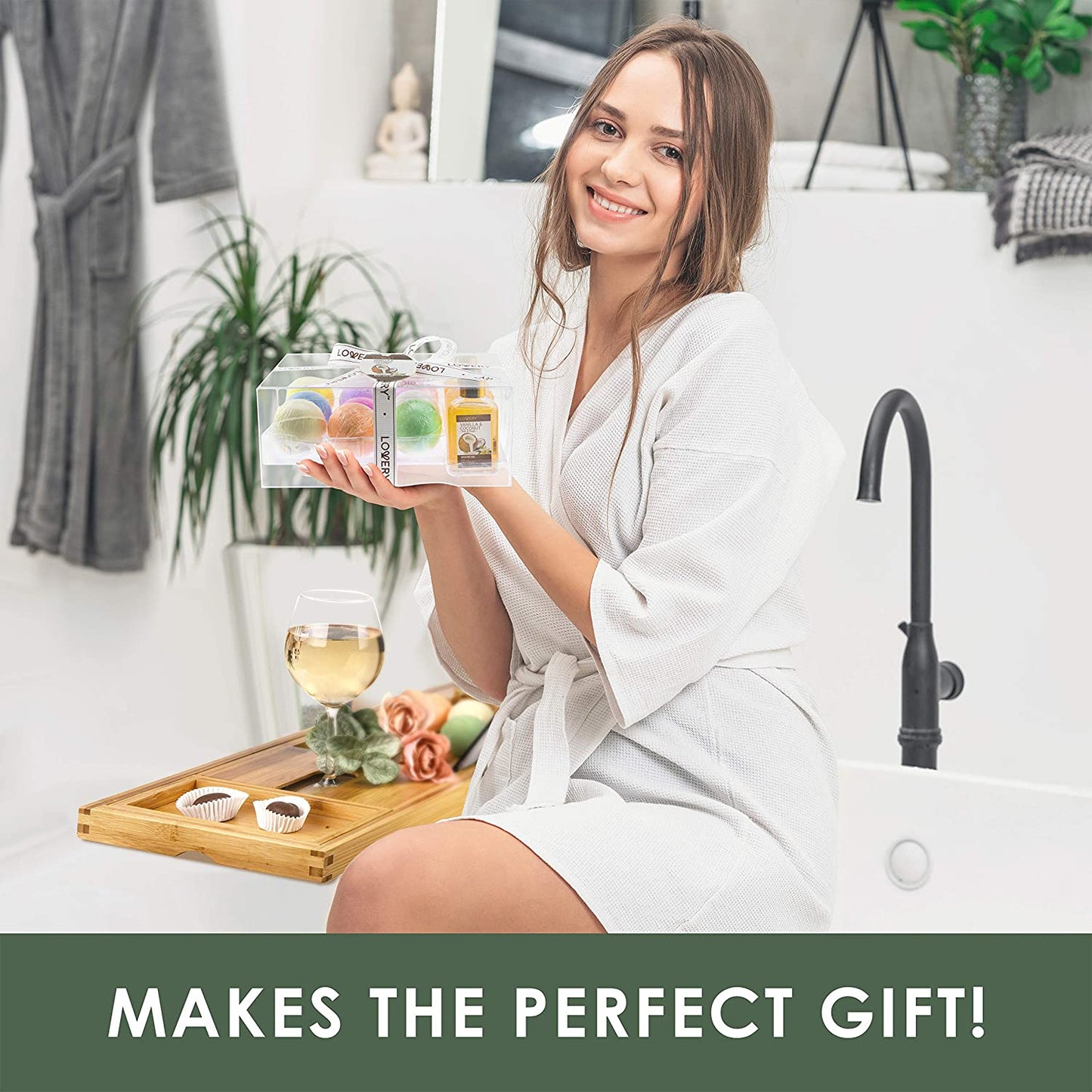 Premium Bamboo Bathtub Tray - 13Pc Bath Caddy Gift Set