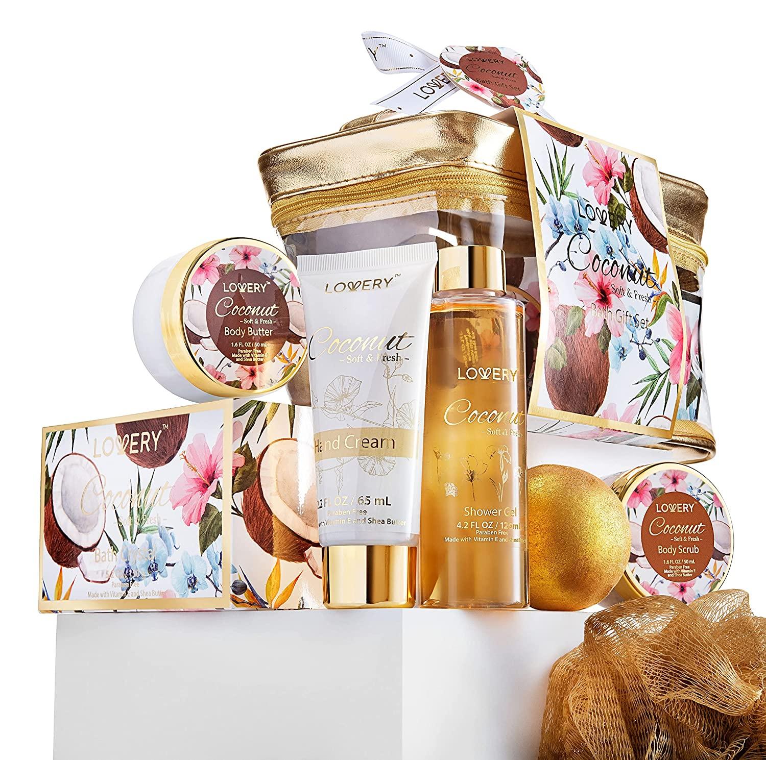 Christmas Gift Set - Home Spa Gift Basket with Milky Coconut Scent, Vitamin  E & Shea Butter