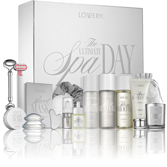 The Ultimate Spa Day Premium Gift Set – 16pc  Luxury Full Body Self Care Spa Kit with Red Light Therapy Wand, Stainless Steel Sculpting Gua Sha,  Facial Roller, Hydrating Sheet Masks, Body Oil, Vanilla Candle & More