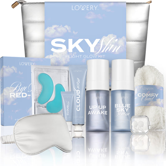 Sky Skin Flight Glow Skincare Travel Kit, 13pc Hydrating Body Care with  Face Mist, Hydrating Serum, Moisturizer, Lip Mask, Under Eye Patches, Sleep Mask, Earplugs, Fuzzy Socks and Travel Bag - Travel Size Skincare Kit & Gift Set