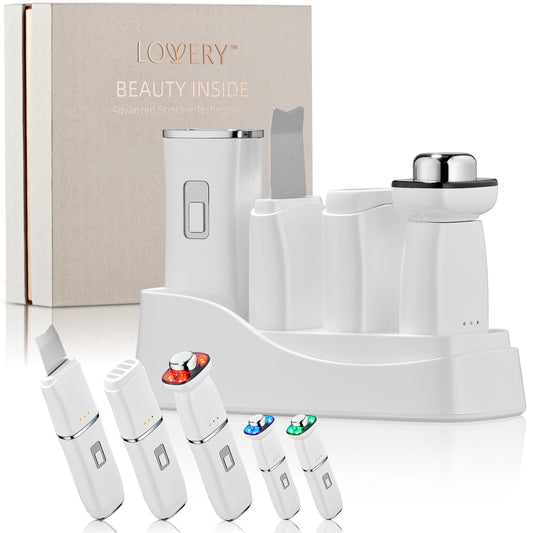 3in1 Professional Facial Skincare Device Set: Ultrasonic Skin Scrubber, RF & EMS Face Lift Wand, 3MHz Ultrasound LED Light Therapy, Anti-Wrinkle Tools