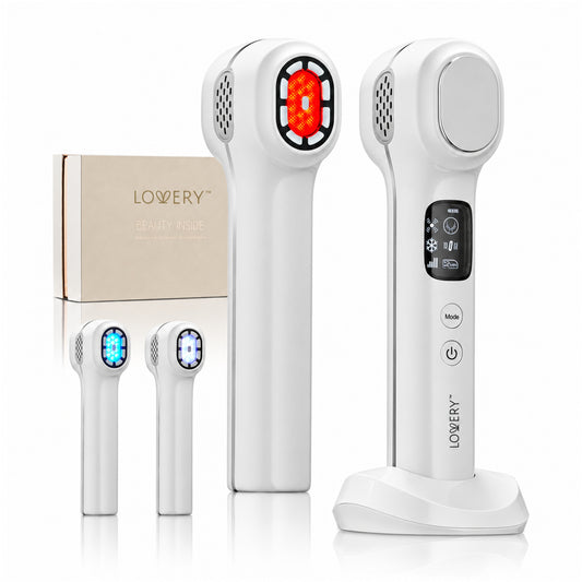 6-in-1 Proffesional RF Collagen Facial Skincare Device with Red & Blue LED Light Therapy, EMS, Cooling & Vibration Massage – Face Lift & Firming Wand