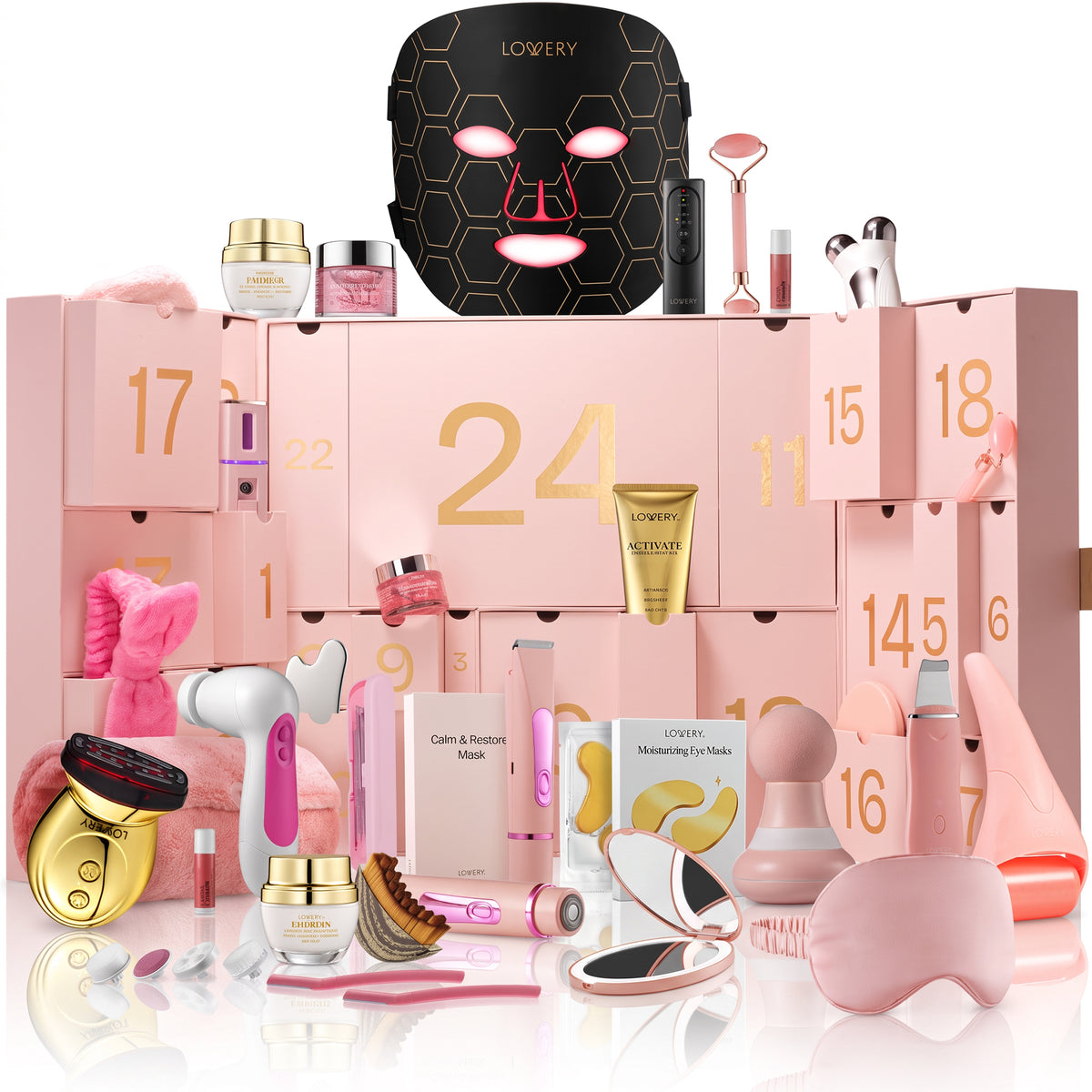 Limited-Edition Advent Calendar 2026 Skincare & Beauty Luxury Gift Set, 24pc Body Care Gift for Women with Red Light Therapy Mask, Massage Gun & More