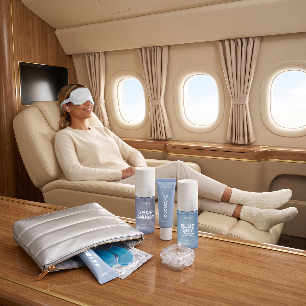 Sky Skin Flight Glow Skincare Travel Kit, 13pc Hydrating Body Care with  Face Mist, Hydrating Serum, Moisturizer, Lip Mask, Under Eye Patches, Sleep Mask, Earplugs, Fuzzy Socks and Travel Bag - Travel Size Skincare Kit & Gift Set