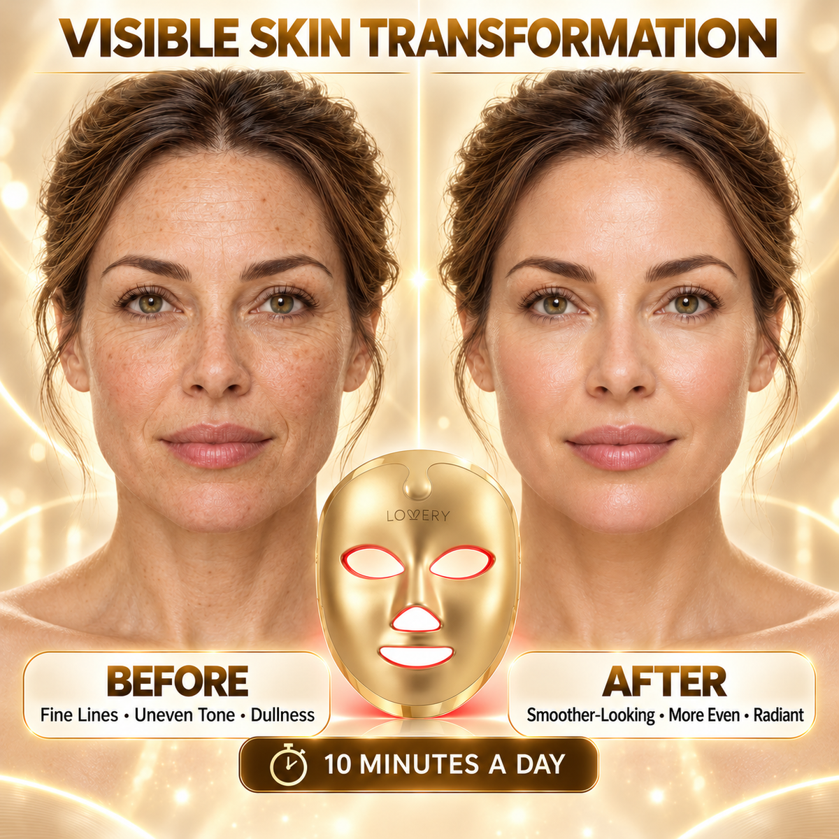 Gold 7-Color LED Light Therapy Facial Mask for Radiant Skin - Luxury Beauty Gift for Women - Hands-Free Skincare Device for Fine Lines & Anti-Wrinkle