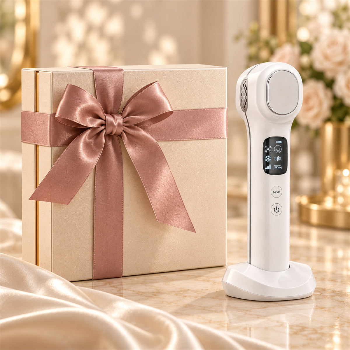 6-in-1 Proffesional RF Collagen Facial Skincare Device with Red & Blue LED Light Therapy, EMS, Cooling & Vibration Massage – Face Lift & Firming Wand