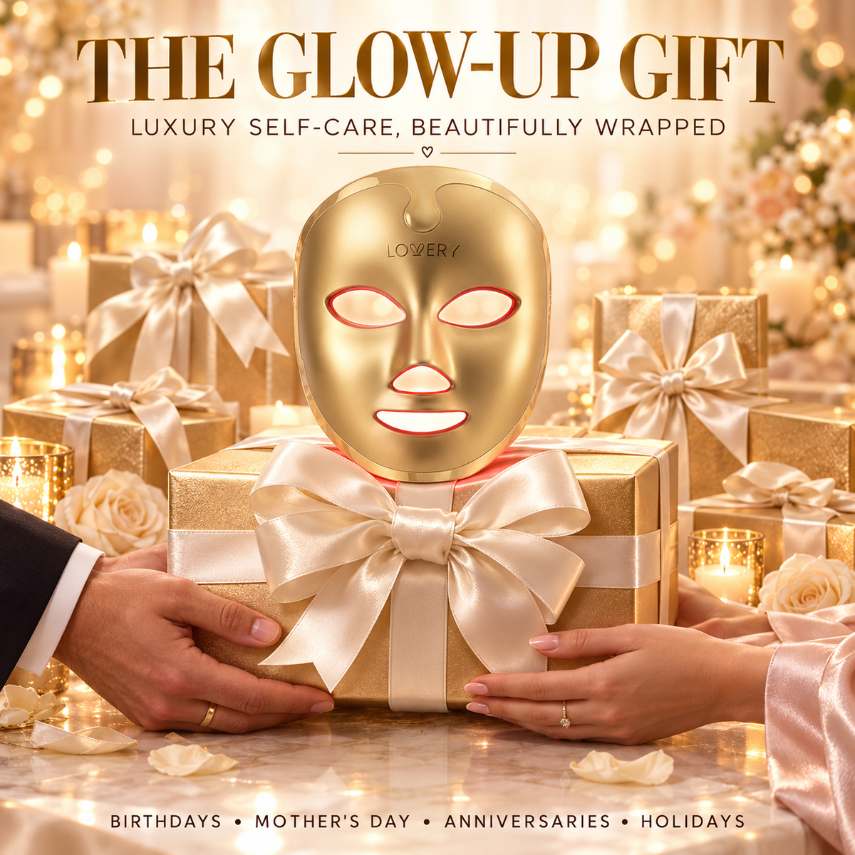 Gold 7-Color LED Light Therapy Facial Mask for Radiant Skin - Luxury Beauty Gift for Women - Hands-Free Skincare Device for Fine Lines & Anti-Wrinkle