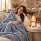 Luxury Self Care Gift Set for Women with Candle Warmer Lamp, 2 Lavender and Freesia Soy Candles & Plush Throw Blanket - Relaxation Spa Gift Box