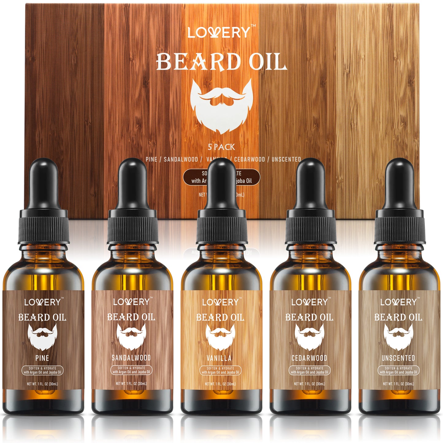 Mens Beard Oil Gift Set - 5Pc Beard Oils with Argan and Jojoba