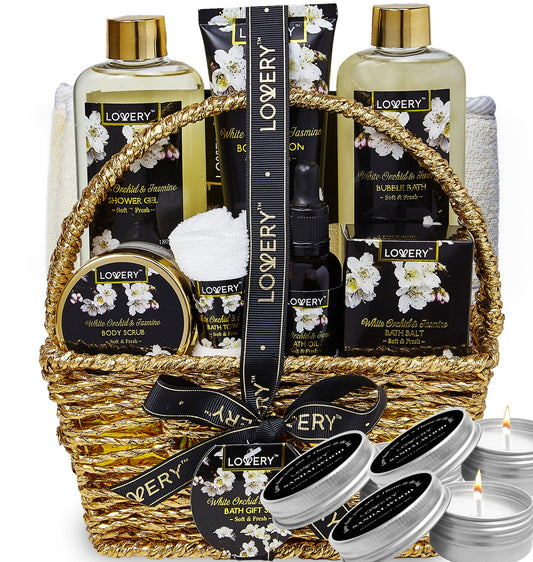 White Orchid Home Bath Set - 11Pc Deluxe Gift Basket