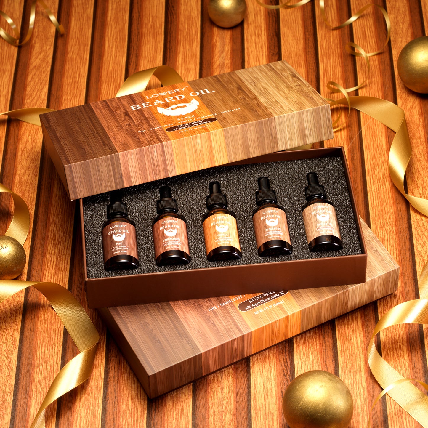 Mens Beard Oil Gift Set - 5Pc Beard Oils with Argan and Jojoba