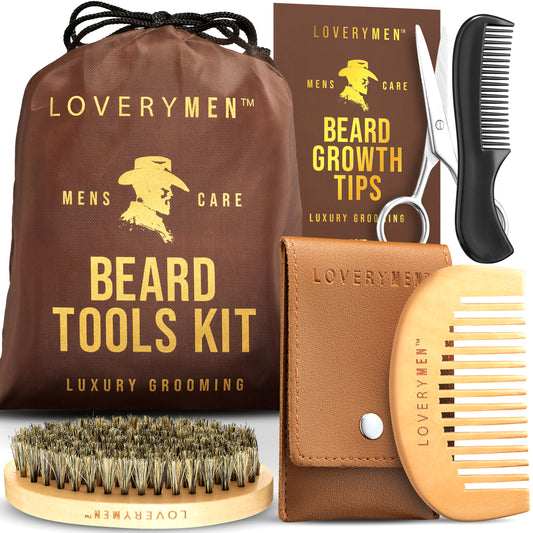 LoveryMEN Beard Tools Kit - 7pc Mens Grooming Gift Set