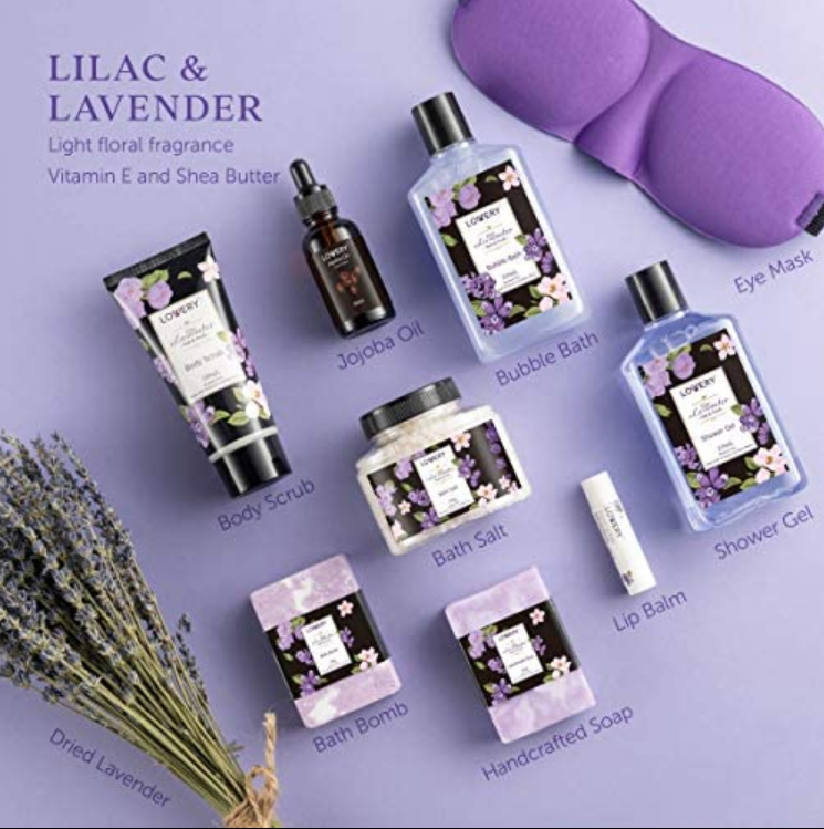 Lavender & Lilac Deluxe Spa Gift Basket - 13Pc Body Care Package