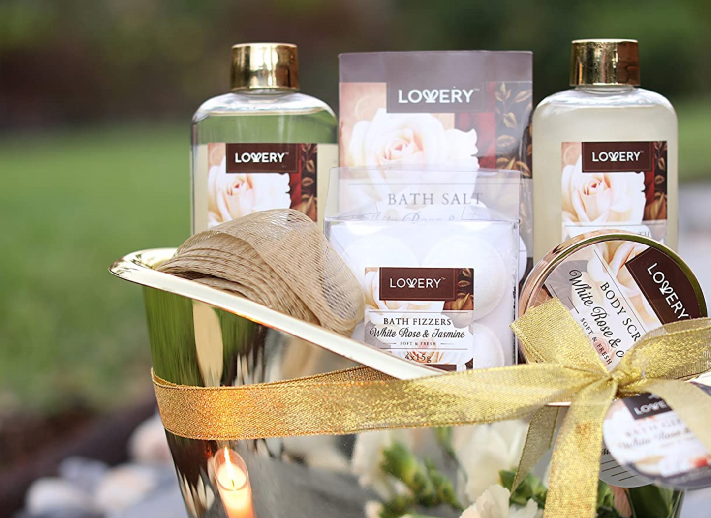 White Rose & Jasmine Set - 16Pc Deluxe Bath and Body Gift Basket