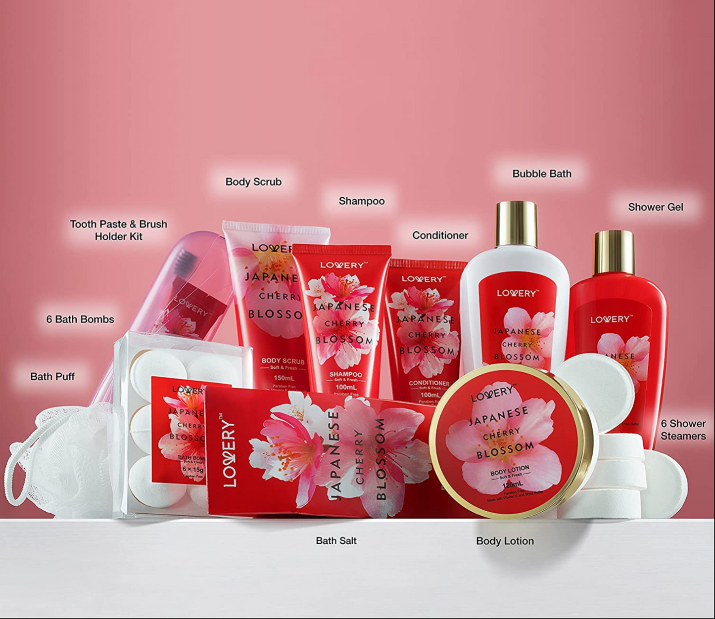 Japanese Cherry Blossom Bath Set - 28Pc Deluxe Body Care Tote Kit