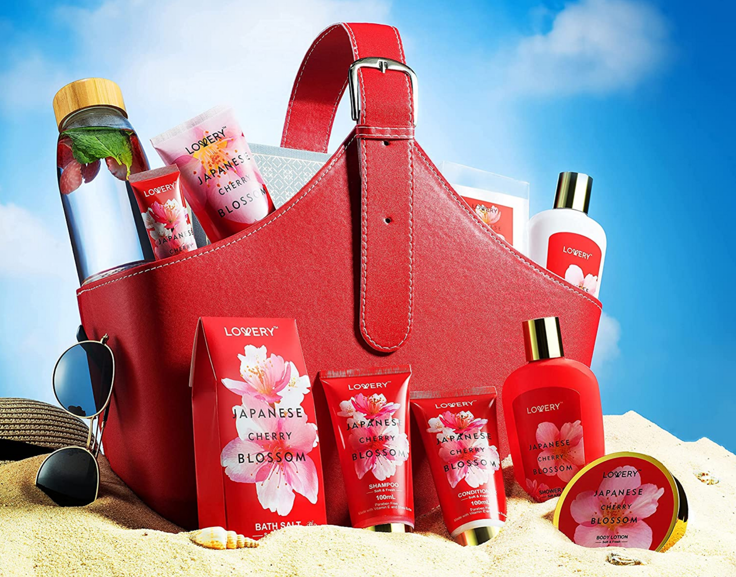 Japanese Cherry Blossom Bath Set - 28Pc Deluxe Body Care Tote Kit