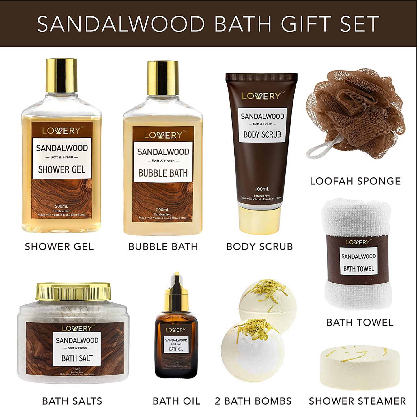 Sandalwood Bath Gift Set - Men's 14pc Deluxe Bath & Body Care Kit